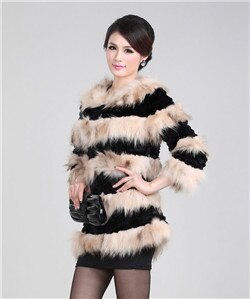 Real Raccoon & Rabbit Fur Coat Jacket Overcoat Bright Color Commuter Style FS13011