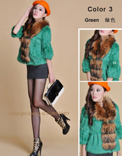 Load image into Gallery viewer, Real Rabbit Fur Coat Raccoondog Fur Collar with Hood Overcoat Jacket Waistcoat 7colors Short Version FS13073