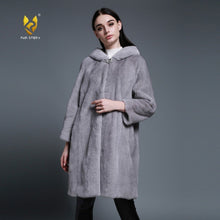 Load image into Gallery viewer, Women&#39;s Genuine Mink Fur Coat with Hood Real Mink Fur Hoodie Outwear 161210