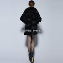 Load image into Gallery viewer, Natural Rabbit Fur Coat Fox Fur Collar Sleeve Cuff Jacket Winter Long Overcoat