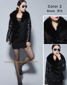 Genuine Sheep Leather Down Jacket Fox Fur Collar Thick Jacket Winter Overcoat