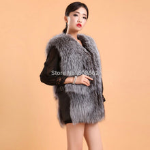 Load image into Gallery viewer, Natural Silver Fox Fur Vest Lamb Leather Luxury Fur Waistcoat Jacket