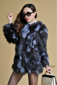Real Silver Fox Fur Coat Overcoat Garment Jacket Full Sleeve Winters' Coat