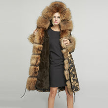 Load image into Gallery viewer, Fur Story FS18113 Women&#39;s Windproof Long Parka Detachable Rabbit Fur Lining Big Hood Jacket Fur Cuffs and Placket