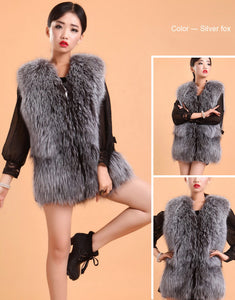 Natural Silver Fox Fur Vest Lamb Leather Luxury Fur Waistcoat Jacket