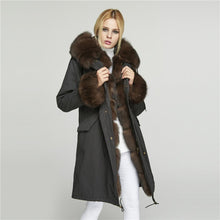 Load image into Gallery viewer, Fur Story FS18113 Women&#39;s Genuine Rabbit Fur Lining Big Hood Jacket Fur Cuffs and Placket Women Parka