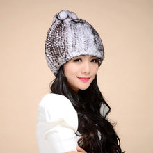 Load image into Gallery viewer, Women&#39;s Hats Knitted Real REX Rabbit Fur Beanie Hat 14603