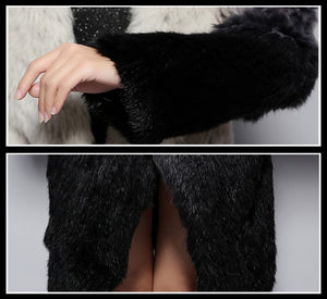 Real Knitted Rabbit Fur Long Coat Two-wear Trench Coat Gradient Color Pattern Overcoat Winter' Dress Furstory FS13067