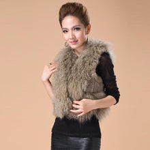 Load image into Gallery viewer, Genuine Tight Knitted Rabbit Fur Vest with Big Mongolia Lamb Fur Collar