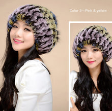 Load image into Gallery viewer, Real Rex Rabbit Fur Hat Double-use Scarf  Cap Fox Fur Decoration Pompom 14604