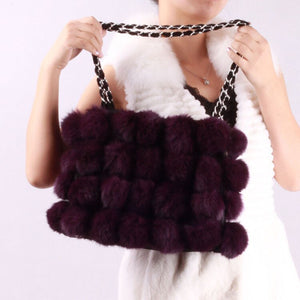 LARGE size  lovely Real Rabbit Fur ball bag handbag side bag Shoulder bag totes size 24*30 FS040106