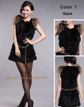 Load image into Gallery viewer, Natural Rabbit Fur Vest Raccoon Fur Shoulder Coat Jacket 7color Belt Women's Real Fur Vest