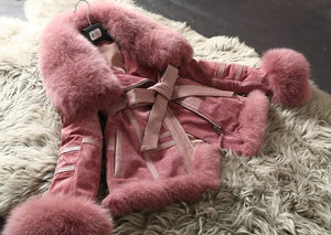 Genuine Leather Coat Full Pelt Fox Fur Collar Collar and Sleeve Cuff Jacket
