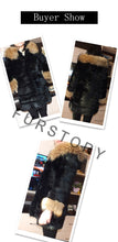 Load image into Gallery viewer, Woman&#39;s  Real Rabbit Fur Coat Raccoon Fur Collar &amp; Cuff Hood Overcoat   010129L