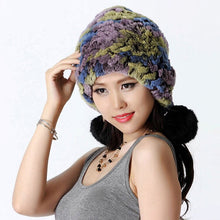 Load image into Gallery viewer, Women&#39;s Tight Knitted Real REX Rabbit Fur Hat Beanie Fur Fox Fur Pompom 14605