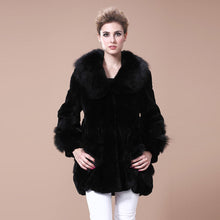 Load image into Gallery viewer, Coats for Women REX Rabbit Fur Coat Fox Fur Collar Jacket Overcoat 010105