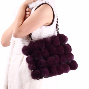 LARGE size  lovely Real Rabbit Fur ball bag handbag side bag Shoulder bag totes size 24*30 FS040106