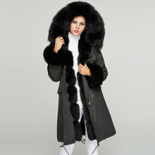 Load image into Gallery viewer, Fur Story FS18113 Women&#39;s Windproof Long Parka Detachable Rabbit Fur Lining Big Hood Jacket Fur Cuffs and Placket