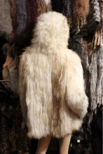 Load image into Gallery viewer, knitted Real Raccoon fur with big hood overcoat jacket long sleeve puff /Super warm/Natural style/Vintage FS13005