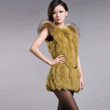 Load image into Gallery viewer, Natural Rabbit Fur Vest Raccoon Fur Shoulder Coat Jacket 7color Belt Women's Real Fur Vest