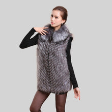 Load image into Gallery viewer, Silver Fox Fur Vest with Fur Collar Waistcoat Long Jacket Winter Overcoat  Women Dress