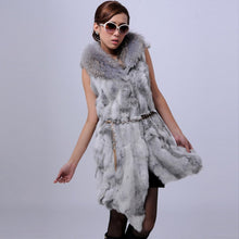 Load image into Gallery viewer, Real Rabbit Fur Vest Raccoon Fur Collar Waistcoat Coat Jacket