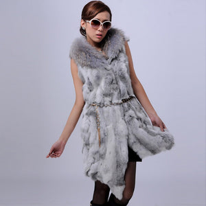 Real Rabbit Fur Vest Raccoon Fur Collar Waistcoat Coat Jacket