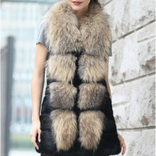 Load image into Gallery viewer, Real Fur Guarantee Women&#39;s Rabbit Fur Vest with Big Raccoon Collar Natural Fur Waistcoat Fur Story FS15274