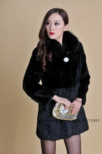 Load image into Gallery viewer, Real REX Rabbit Fur Coat Fox Fur Collar Long Winters&#39; Coat Jacket Women&#39; Overcoat 3 Colors Top Quality Fur FS13064