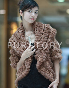 Knitted Natural Rabbit Fur Vest Jacket Stole Cape Coat Shawl Outwear