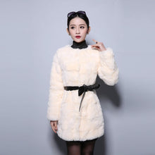 Load image into Gallery viewer, natural Rabbit Fur Coat Full Sleeve Overcoat Women Outerwear Winter 110cm Length