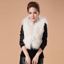 Load image into Gallery viewer, Genuine Tight Knitted Rabbit Fur Vest with Big Mongolia Lamb Fur Collar
