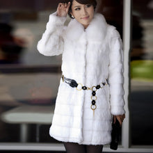 Load image into Gallery viewer, Womens Coat Real Rabbit Fur Coat with Fox Fur Collar Coat Jacket Overcoat Winter Coat