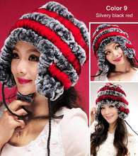 Load image into Gallery viewer, Real knitted Rex rabbit fur hat Beanie skullies cap ear muff earwarmer 060123