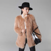 Load image into Gallery viewer, Women&#39;s Natural Fox Fur Coat Winter Full Sleeve Long Fox Fur Big Patches Real Fur Coat Female