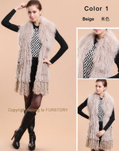 Load image into Gallery viewer, Natural Knitted Rabbit Fur Vestmongolian Lamb Fur Collar Long Vest