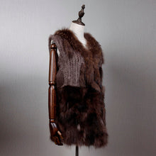 Load image into Gallery viewer, Women&#39;s Natural Fur Vest Rabbit Fur Knitted with Raccoon Collar 162100