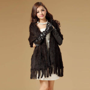 Real Knitted Mink Fur Shawl Stole Wrap Cape Poncho Coat Garment Various Colors Fur Story FS070306