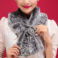 Load image into Gallery viewer, Real REX rabbit fur scarf rex fur flower wrap cape shawl neck warmer Silvery Borwn Natural Fur Scarves Fur Story FS13513