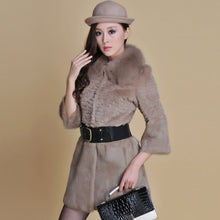 Load image into Gallery viewer, Women&#39;s  Real Rabbit Fur Coat Fox Fur Collar Jacket Overcoat winters Coat 13071