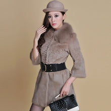 Load image into Gallery viewer, Women&#39;s  Real Rabbit Fur Coat Fox Fur Collar Jacket Overcoat winters Coat 13071