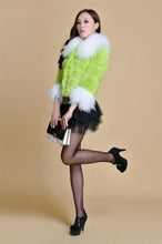 Load image into Gallery viewer, Real Rabbit fur coat fox fur collar and cuff jacket overcoat womens&#39; garment winter coat FS13066