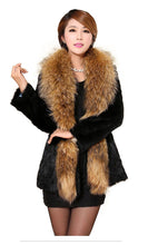 Load image into Gallery viewer, Natural Rabbit Fur Coat Supper Big Raccoon Fur Collar Women Overcoat
