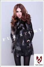 Load image into Gallery viewer, Women Hood Silver Fox Fur Vest Long Waistcoat Jacket Coat Garment