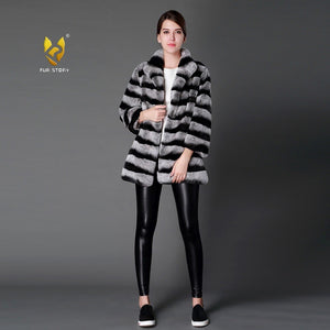 Women's Genuine Rabbit Fur Coat Women Half Sleeve Chinchilla Color Femal Overcoat