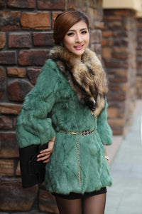 Natural Rabbit Fur Coat Jacket Thick Jacket Winter Long Overcoat
