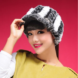 Fur Hat Real Rex Rabbit Hat Lady Headgear for Women 13604