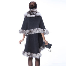 Load image into Gallery viewer, Real Fox Fur &amp; Wool Coat Jacket Shawl Stole Poncho Fox Fur Collar 5 Color Fur Story FS070210