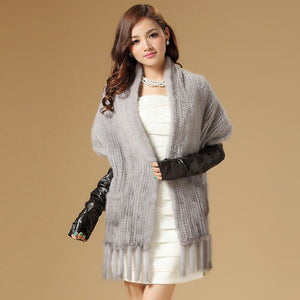 Real Knitted Mink Fur Shawl Stole Wrap Cape Poncho Coat Garment Various Colors Fur Story FS070306