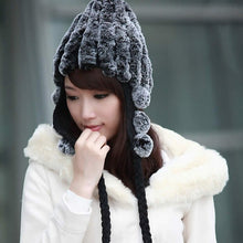 Load image into Gallery viewer, Women Beanies Real Rex Rabbit Fur Hat Ear Muffs Winter 13605